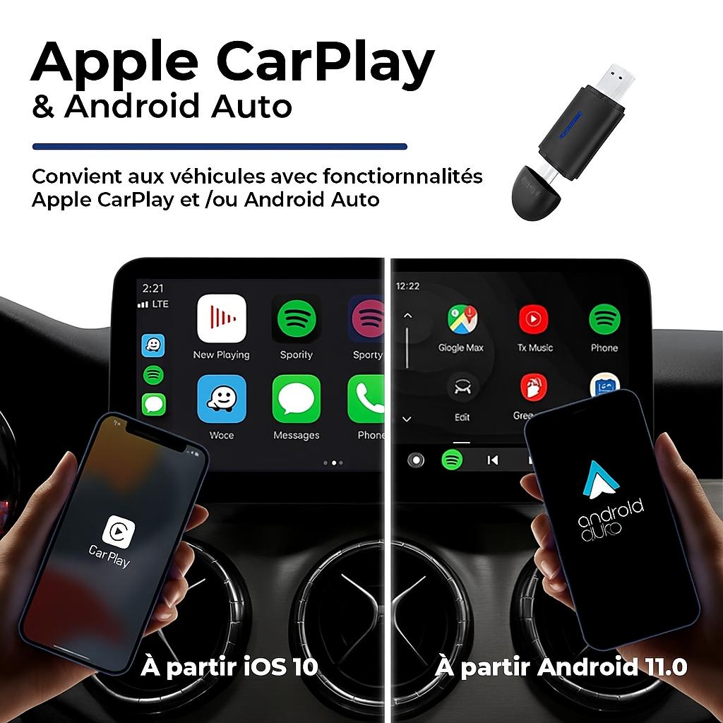 CarMe 2 en 1 - CarPlay sans fil et Android Auto