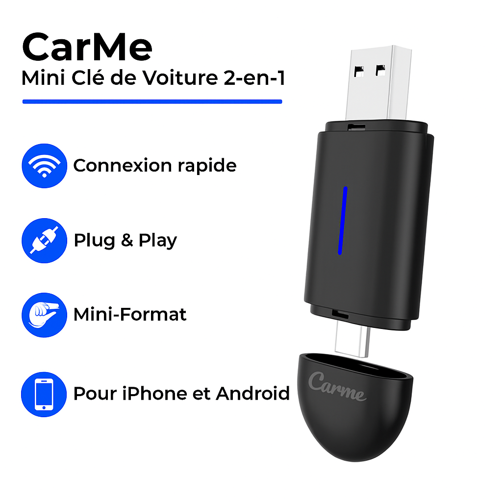 CarMe 2 en 1 - CarPlay sans fil et Android Auto